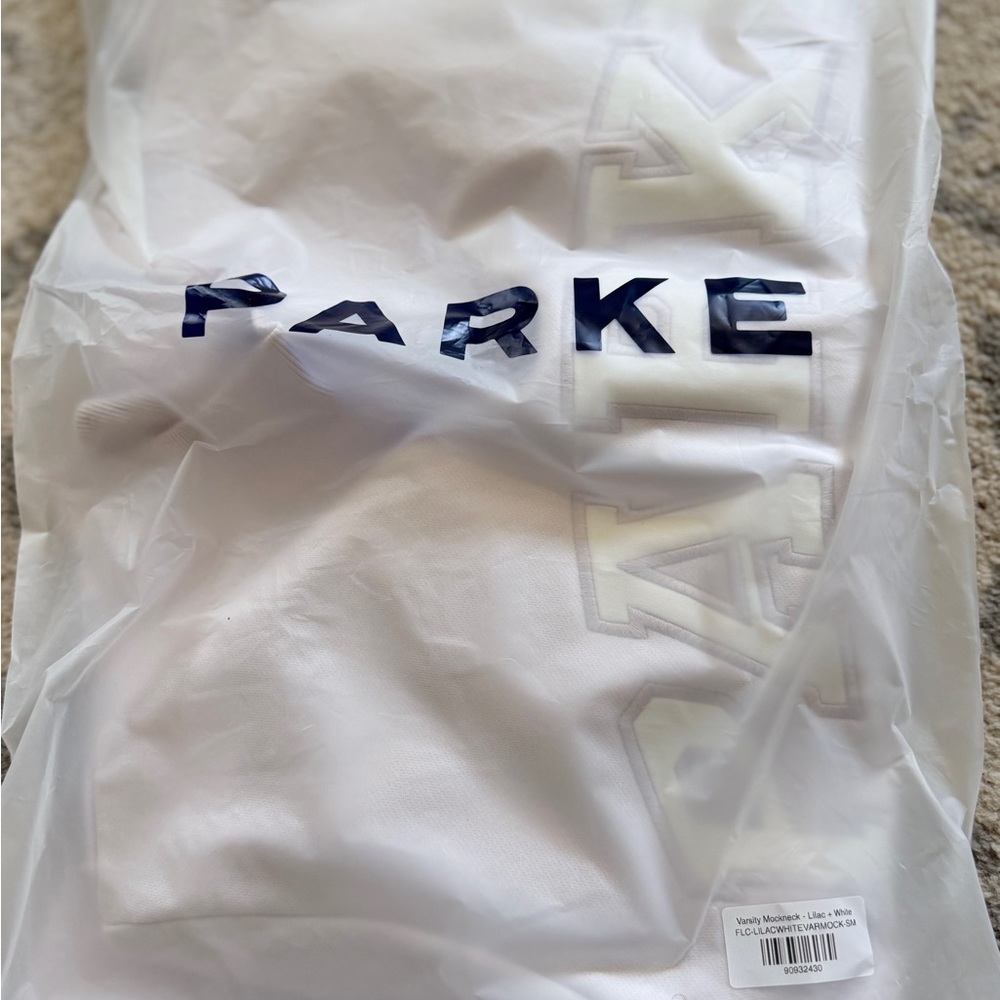 NIB Parke Varsity Mockneck Lilac White - Picture 2 of 7